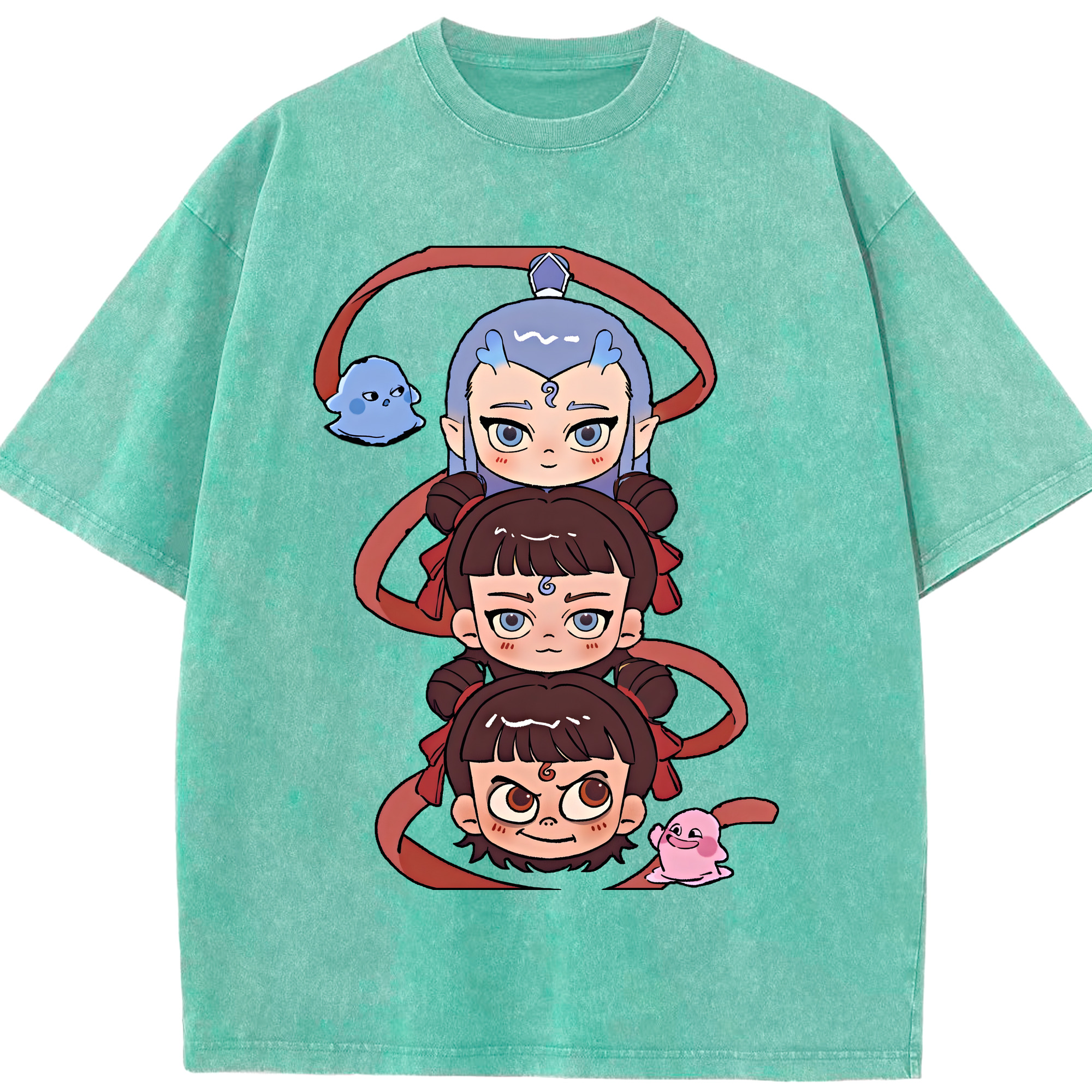 （画像用） Ne Zha 2 ナタ 魔童の大暴れ 綿100% ヴィンテージ風 半袖Tシャツ（フロントプリント）